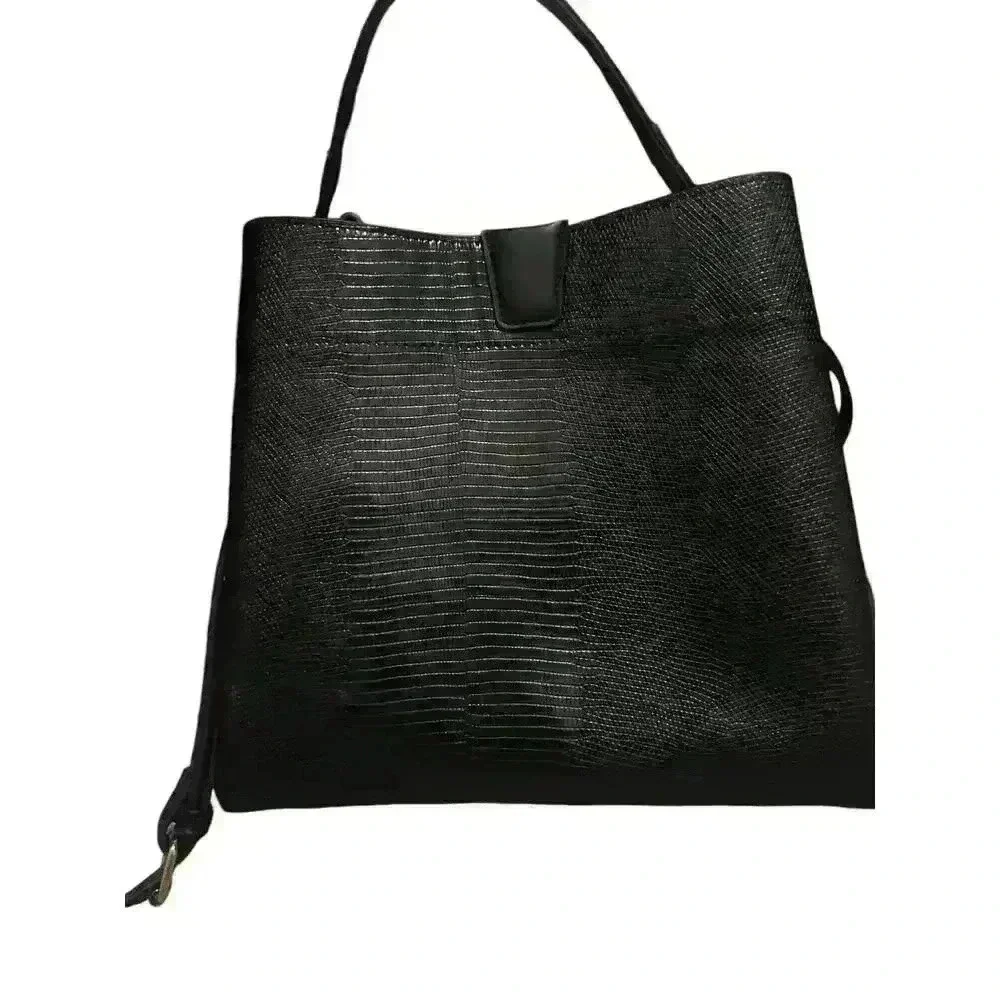 Jen & Co Tati Lizard Black Satchel Vegan Adjustable And Detachable Strap.